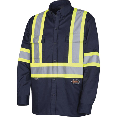 4414 Button-Down Work Shirt, Poly-Cotton, Small, Navy Blue Sécurité Médic