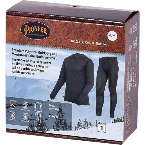 D2200A Ensemble de sous-v&ecirc;tements &agrave; s&eacute;chage rapide et &eacute;vacuation de l'humidit&eacute; de premi&egrave;re qualit&eacute;, Hommes, T-petit, Noir Sécurité Médic