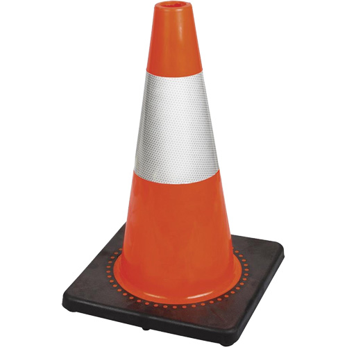 181 C&ocirc;ne de s&eacute;curit&eacute; flexible de premi&egrave;re qualit&eacute;, 18", Orange, Bande(s) r&eacute;fl&eacute;chissante(s) 6" Sécurité Médic