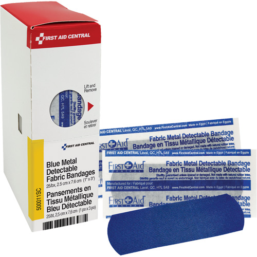 Fabric Blue Detectable Bandages, Rectangular/Square, 1", Fabric Metal Detectable, Sterile Sécurité Médic