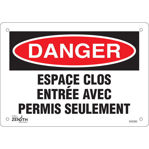 Enseigne  Espace clos , 7" x 10", Plastique, Français Sécurité Médic
