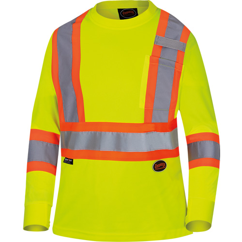 6969 Chandail de s&eacute;curit&eacute; &agrave; manches longues en il-de-perdrix pour femme, Polyester, T-petit, Jaune lime haute visibilit&eacute; Sécurité Médic