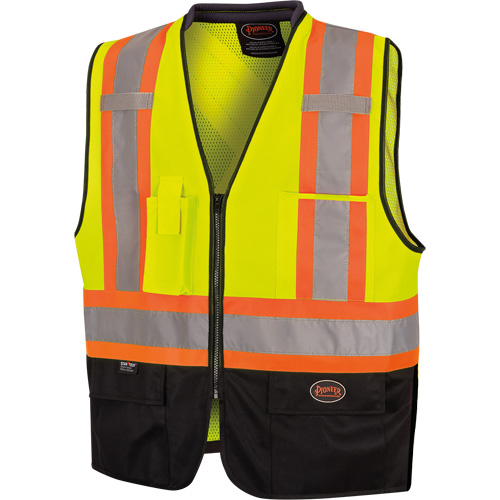 6895 Veste de s&eacute;curit&eacute; haute visibilit&eacute; bicolore avec fermeture &agrave; glissi&egrave;re sur tout le devant, Noir/Jaune lime haute visibilit&eacute;, 2T-Grand/3T-Grand, Polyester Sécurité Médic