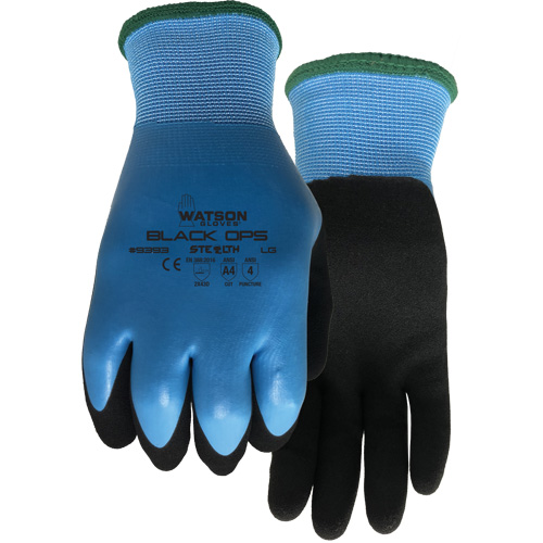 Stealth Black Ops Water-Resistant Gloves, Size Small, 15 Gauge, Rubber Latex Coated, Glass Fibre/Polyester Shell, ASTM ANSI Level A4 Sécurité Médic