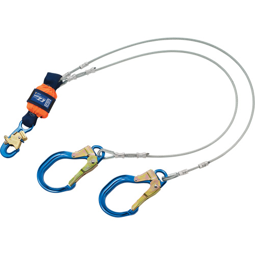 Energy Absorbing Lanyard, 6', Rebar Hook Center, Snap Hook Leg Ends, Metal Sécurité Médic