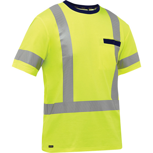 Chemise &agrave; manches courtes et X au dos Bisley, Poly-coton, Petit, Jaune lime haute visibilit&eacute; Sécurité Médic