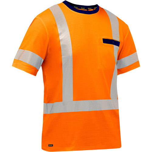 Chemise &agrave; manches courtes et X au dos Bisley, Poly-coton, Petit, Orange haute visibilit&eacute; Sécurité Médic
