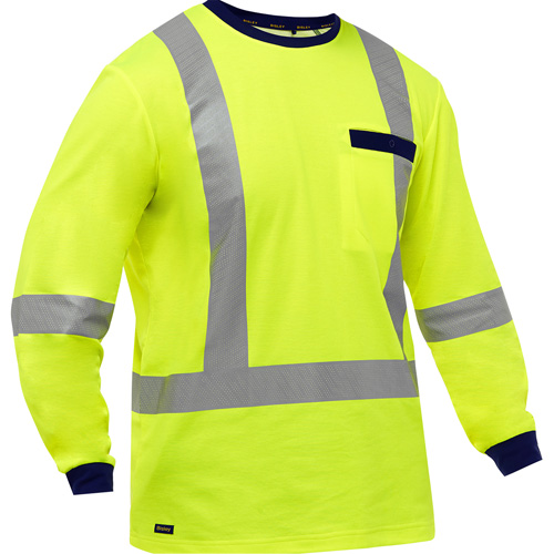 Chemise &agrave; manches longues et X au dos Bisley, Poly-coton, Petit, Jaune lime haute visibilit&eacute; Sécurité Médic