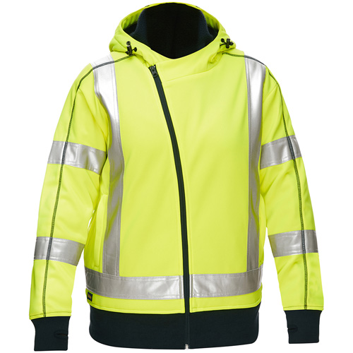 Bisley&reg; X-Back Women's Contoured Full Zip Hooded Sweatshirt with Sherpa Lining, Medium, High Visibility Lime-Yellow Sécurité Médic