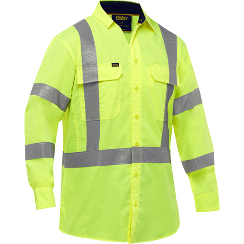 Chemise de travail &agrave; manches longues et X au dos Bisley avec X-Airflow, Poly-coton, Petit, Jaune lime haute visibilit&eacute; Sécurité Médic