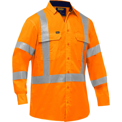 Chemise de travail &agrave; manches longues et X au dos Bisley avec X-Airflow, Poly-coton, Petit, Orange haute visibilit&eacute; Sécurité Médic