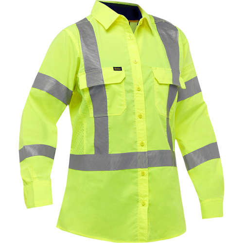Chemise de travail &agrave; manches longues et X au dos Bisley avec X-Airflow pour femmes, Poly-coton, Petit, Jaune lime haute visibilit&eacute; Sécurité Médic