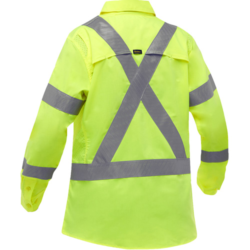 Chemise de travail &agrave; manches longues et X au dos Bisley avec X-Airflow pour femmes, Poly-coton, Petit, Jaune lime haute visibilit&eacute; Sécurité Médic