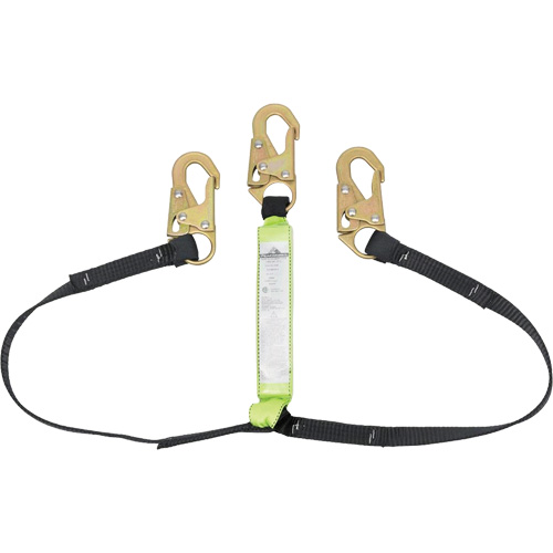 SA-64000-4 Shock Absorbing Lanyard, 4', Snap Hook Center, Snap Hook Leg Ends, Polyester Sécurité Médic