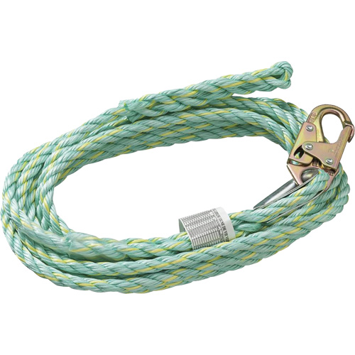 VL-1125-25 Vertical Lifeline Rope with Anchor End Snap Hook & Trailing End Back Splice, Copolymer Sécurité Médic