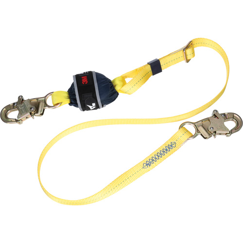 Adjustable Web Shock-Absorbing Lanyard, 6', Snap Hook Center, Snap Hook Leg Ends, Polyester Sécurité Médic