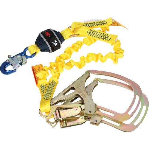 Twin-Leg Stretch Web Shock-Absorbing Lanyard, 6', Rebar Hook Center, Snap Hook Leg Ends Sécurité Médic