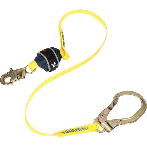 Coated Web Shock-Absorbing Lanyard, 6', Rebar Hook Center, Snap Hook Leg Ends Sécurité Médic