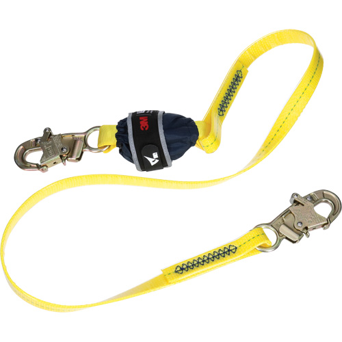 Coated Web Shock-Absorbing Lanyard, 6', Snap Hook Center, Snap Hook Leg Ends Sécurité Médic