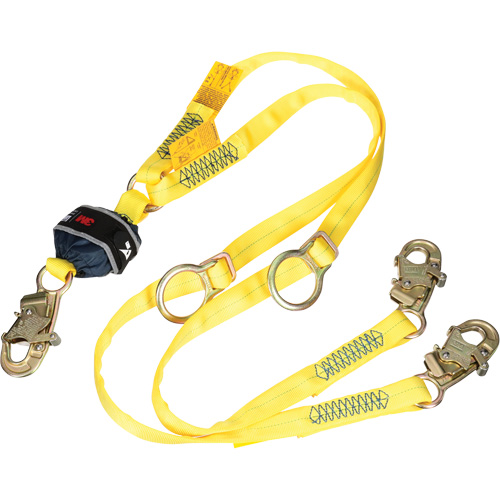 Twin-Leg Tie-Back Web Shock-Absorbing Lanyard, 6', Snap Hook Center, Snap Hook Leg Ends, Polyester Sécurité Médic