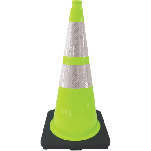 Premium Traffic Cone, 28", Lime Green, 4" & 6" Reflective Collar(s) Sécurité Médic