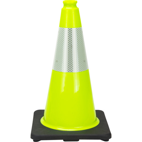 C&ocirc;ne de signalisation de premi&egrave;re qualit&eacute;, 18", Vert lime, Bande(s) r&eacute;fl&eacute;chissante(s) 6" Sécurité Médic