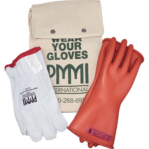 Ensemble de gants isolants en caoutchouc pour l'&eacute;lectricit&eacute;, ASTM classe 0, Taille 8, 11" lo Sécurité Médic