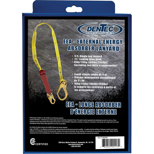 External Energy Absorber Lanyard with 2-1/4" Hook in Retail Box, 6', Snap Hook Center, Snap Hook Leg Ends, Polyester Sécurité Médic