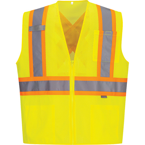 Contrast-Striped Safety Vest, High Visibility Lime-Yellow, Small, Polyester Sécurité Médic