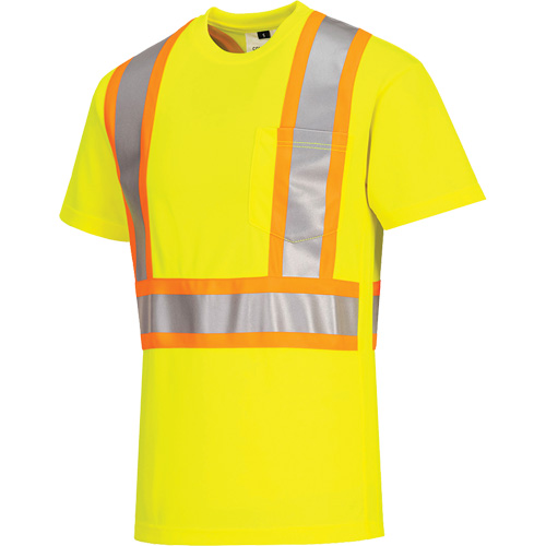 T-shirt de s&eacute;curit&eacute; &agrave; bandes contrastantes, Polyester, Petit, Jaune lime haute visibilit&eacute; Sécurité Médic