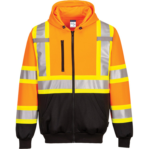 Contrast-Striped Safety Hoodie, Small, Black/High Visibility Orange Sécurité Médic