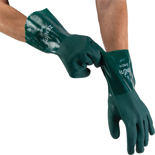 Gants verts &agrave; double enduit, 12" lo, PVC, Doublure en Jersey de coton, 70 mils Sécurité Médic