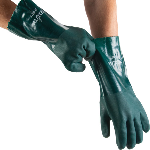 Gants verts &agrave; double enduit, 14" lo, PVC, Doublure en Jersey de coton, 70 mils Sécurité Médic