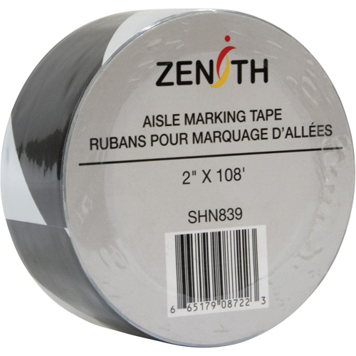 Ruban pour marquage d'all&eacute;es, 2" x 108', PVC, Noir et blanc Sécurité Médic