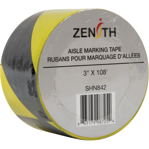Ruban pour marquage d'all&eacute;es, 3" x 108', PVC, Noir et jaune Sécurité Médic