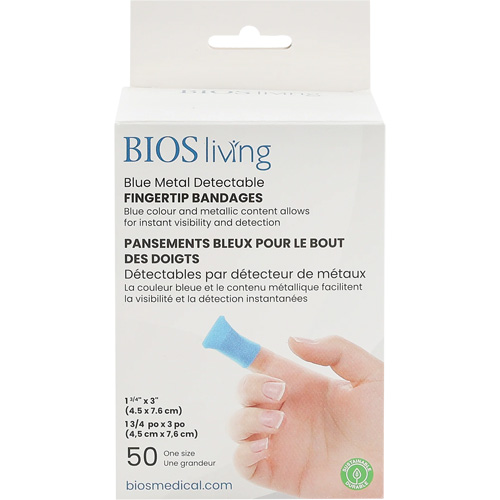 Bandages bleus, Bout de doigt, 3", Tissu d&eacute;tectable, St&eacute;rile Sécurité Médic