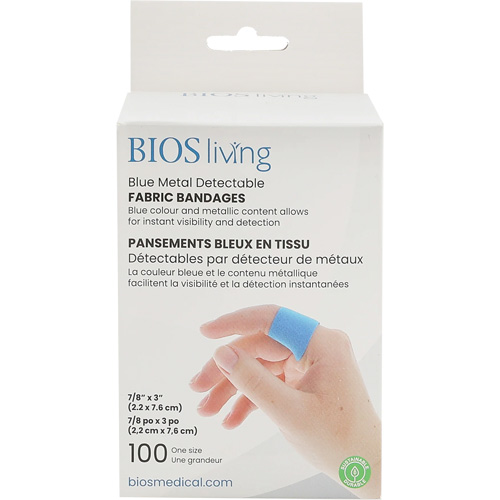 Blue Bandages, Rectangular/Square, 3", Fabric Metal Detectable, Sterile Sécurité Médic