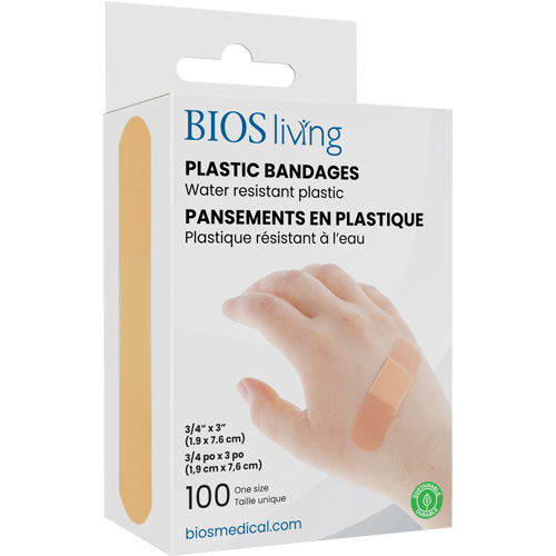 Water-Resistant Bandages, Rectangular/Square, 3", Plastic, Sterile Sécurité Médic