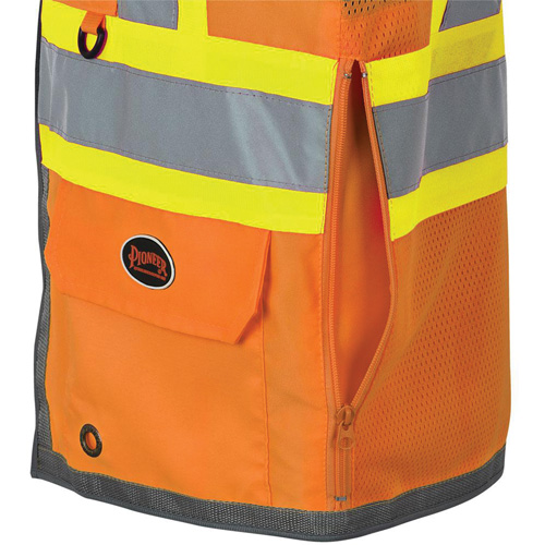 Pioneer Mesh Back Zip Front Surveyor Safety Vest, High Visibility Orange, Small, Polyester Sécurité Médic