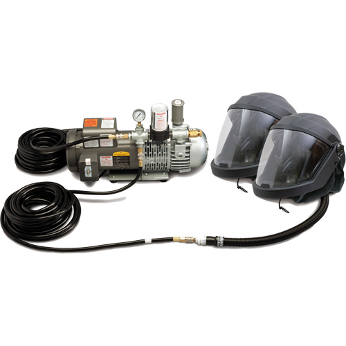 Syst&egrave;me de casque et de protection respiratoire &agrave; adduction d'air DEFENDER pour 2 travailleur Sécurité Médic