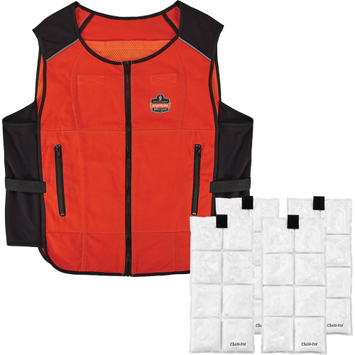 Veste de refroidissement &agrave; changement de phase l&eacute;g&egrave;re avec sachets de recharge Chill-Its 6260, Petit/Moyen, Orange Sécurité Médic