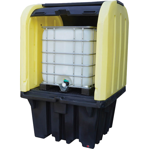 Yellow Roll Top Hardcover Spill Pallet with Drain, 65" L x 65" W x 101" H, 5000 lbs. Load Capacity Sécurité Médic