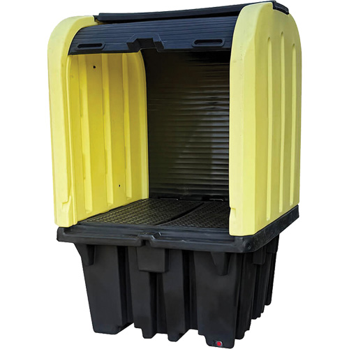 Yellow Roll Top Hardcover Spill Pallet with Drain, 65" L x 65" W x 101" H, 5000 lbs. Load Capacity Sécurité Médic