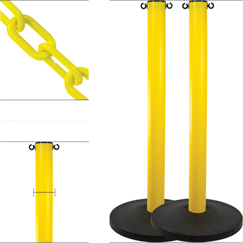 Industrial Stanchion Kit with Plastic Chain, 37" High, Yellow Sécurité Médic