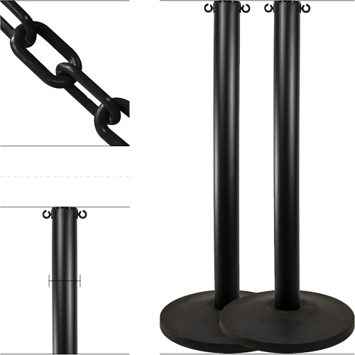 Industrial Stanchion Kit with Plastic Chain, 37" High, Black Sécurité Médic