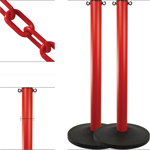 Industrial Stanchion Kit with Plastic Chain, 37" High, Red Sécurité Médic