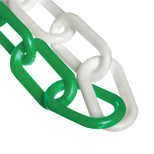 Bicolour Plastic Barrier Chain, Green/White, 2" Link, 500' Length Sécurité Médic