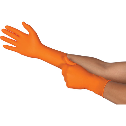 Gants jetables TOUCHNTUFF 93-800, 6,5/7, Latex/N&eacute;opr&egrave;ne/Nitrile, 23,6-mils, Sans poudre, Orange Sécurité Médic