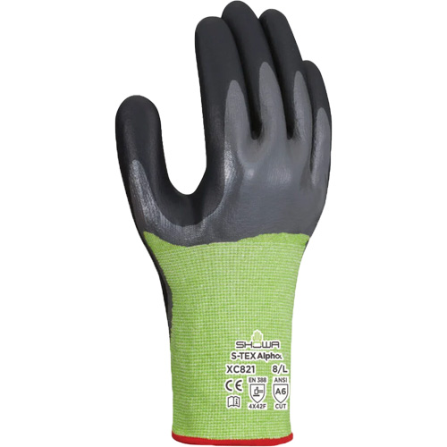 S-TEX Alpha XC821 Cut-Resistant Gloves, Size Large/8, 18 Gauge, Nitrile Coated, Polyester/Nylon/Polyurethane/HPPE/Tungsten Shell, ASTM ANSI Level A6/EN 388 Level F Sécurité Médic