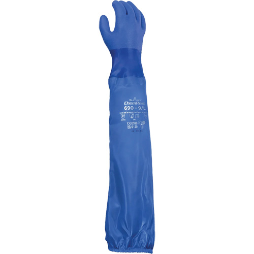 690 Chemical-Resistant Gloves, Size Large/9, 26" L, Cotton/PVC Sécurité Médic